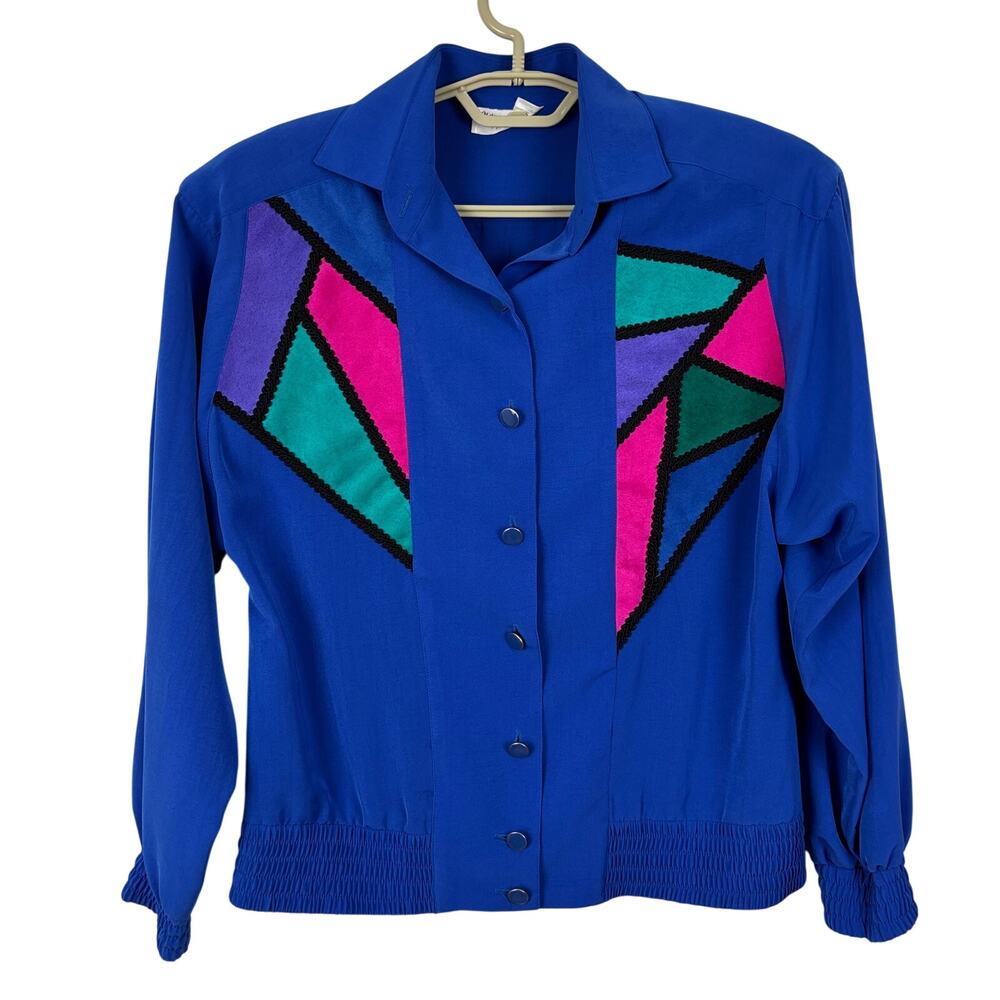 Vintage 80s Jacket colorblock blue pink green Philippe Marques 6 USA